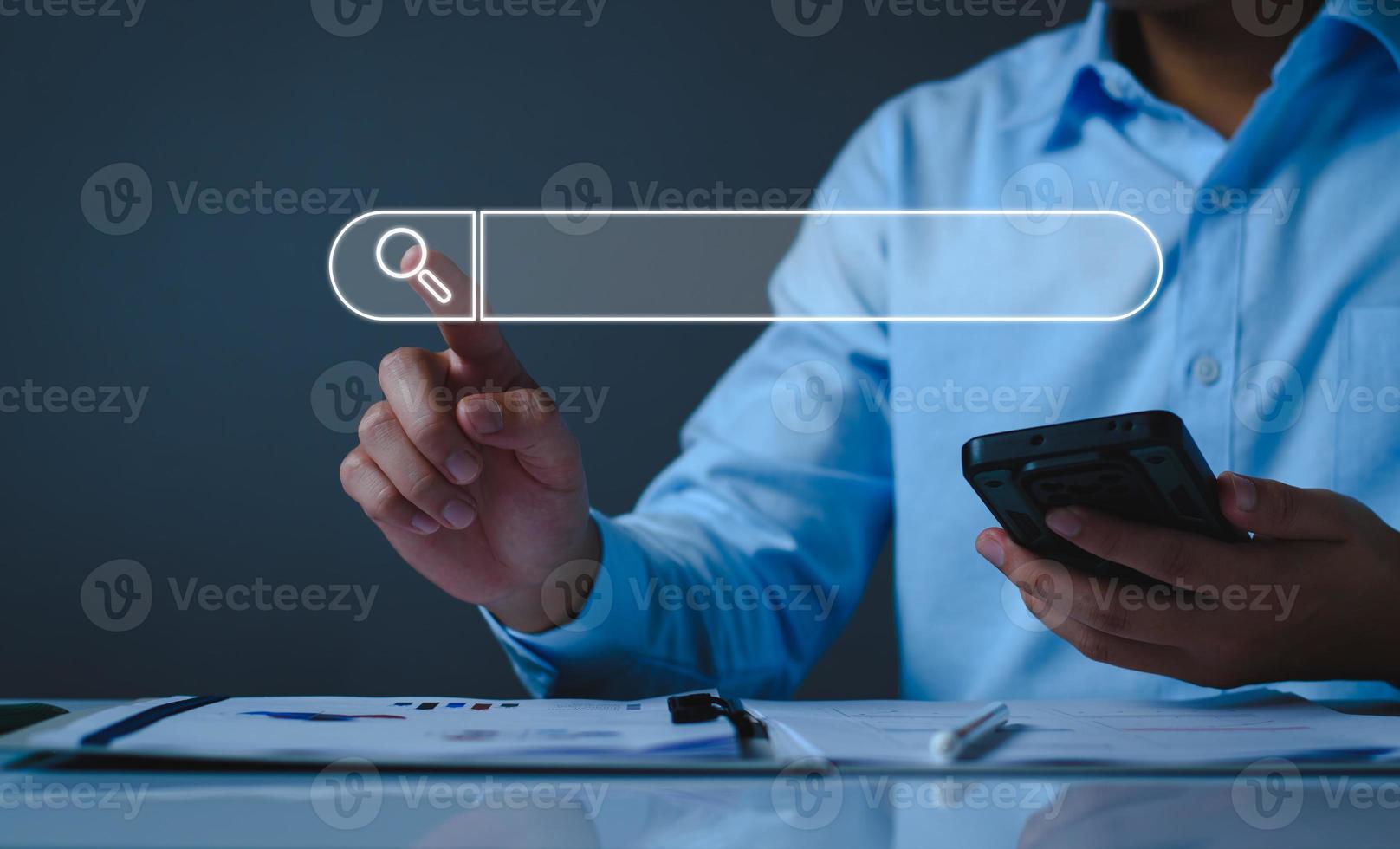 Data Search Technology Search Engine Optimization. Business people are searching for information in digital databases, search jobs, apply online jobs, manage big data bases, business information. photo