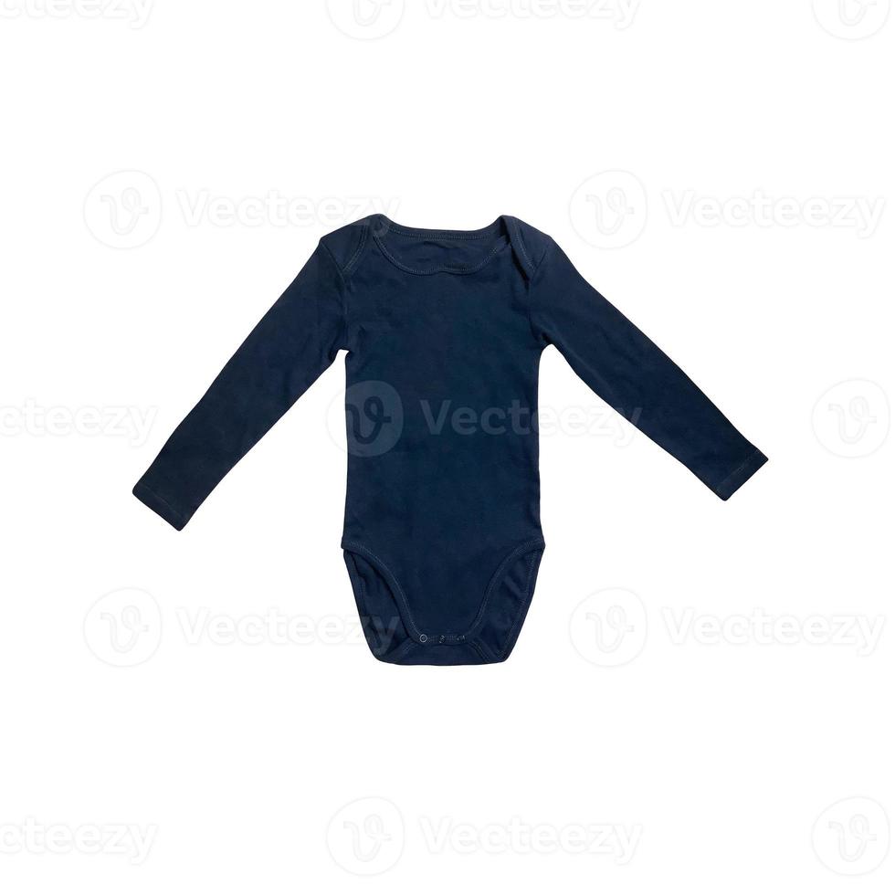Bodysuit with long leaves for newborn baby clothes of cotton fabric, top view cut out object mockup, clipping path photo