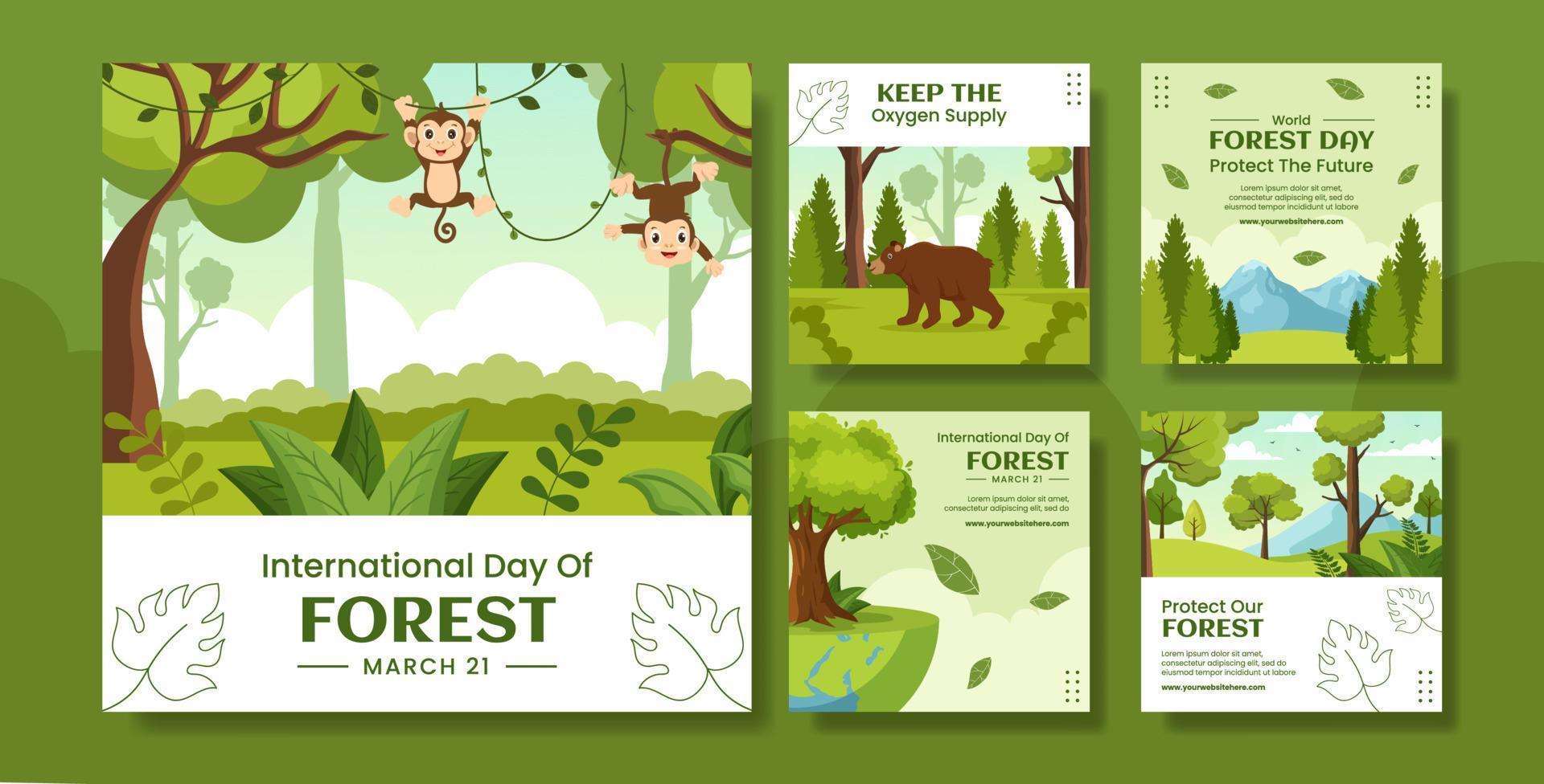 World Forestry Day Social Media Post Flat Cartoon Hand Drawn Templates Illustration vector