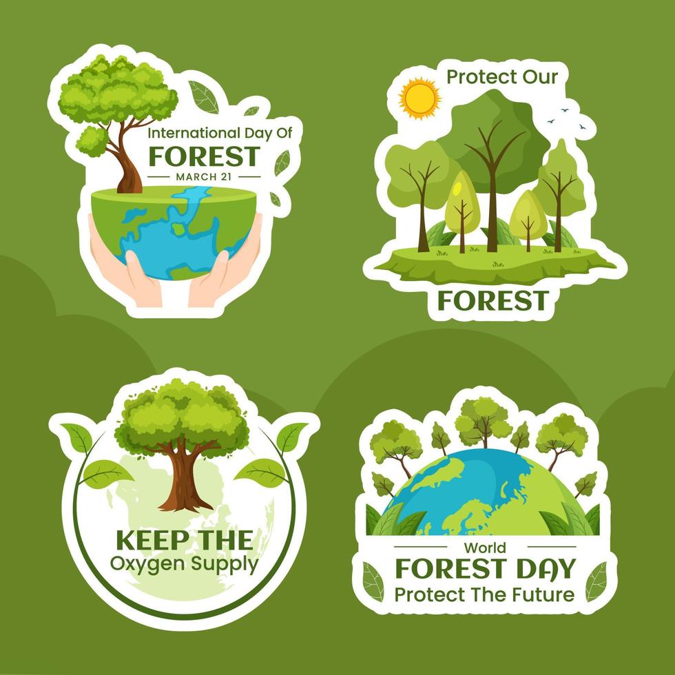 World Forestry Day Label Flat Cartoon Hand Drawn Templates Illustration vector