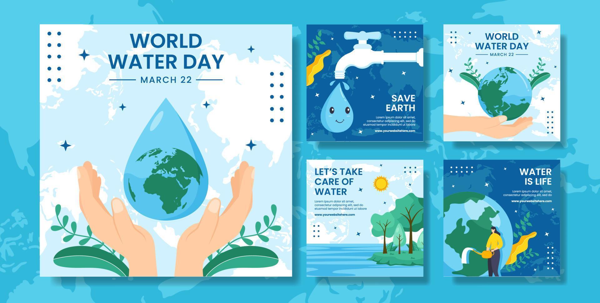 World Water Day Social Media Post Flat Cartoon Hand Drawn Templates Illustration vector