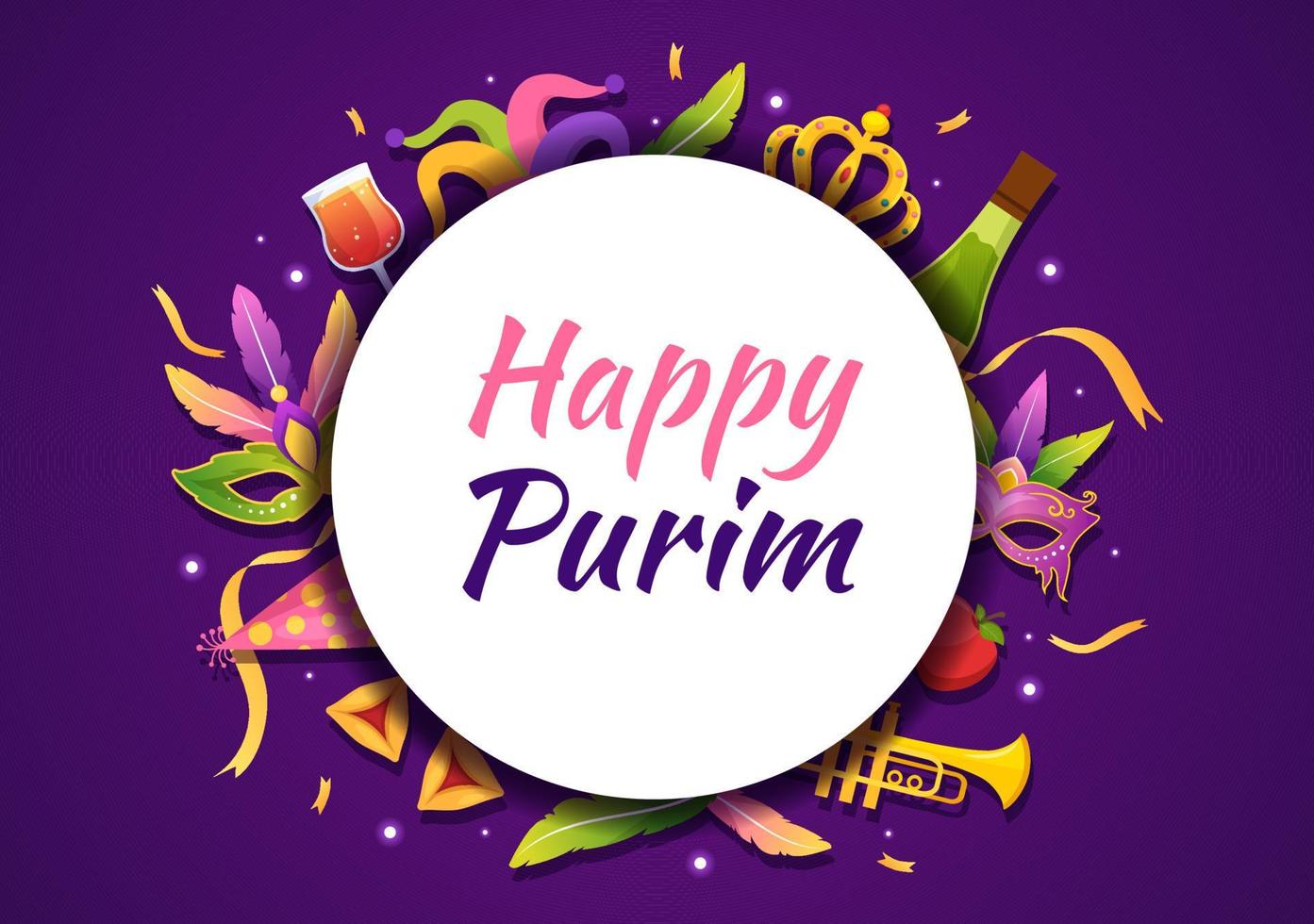 Happy Purim Illustration with Carnival Masks, Jewish Holiday and Funfair in Flat Cartoon Hand Drawn for Web Banner or Landing Page Templates vector