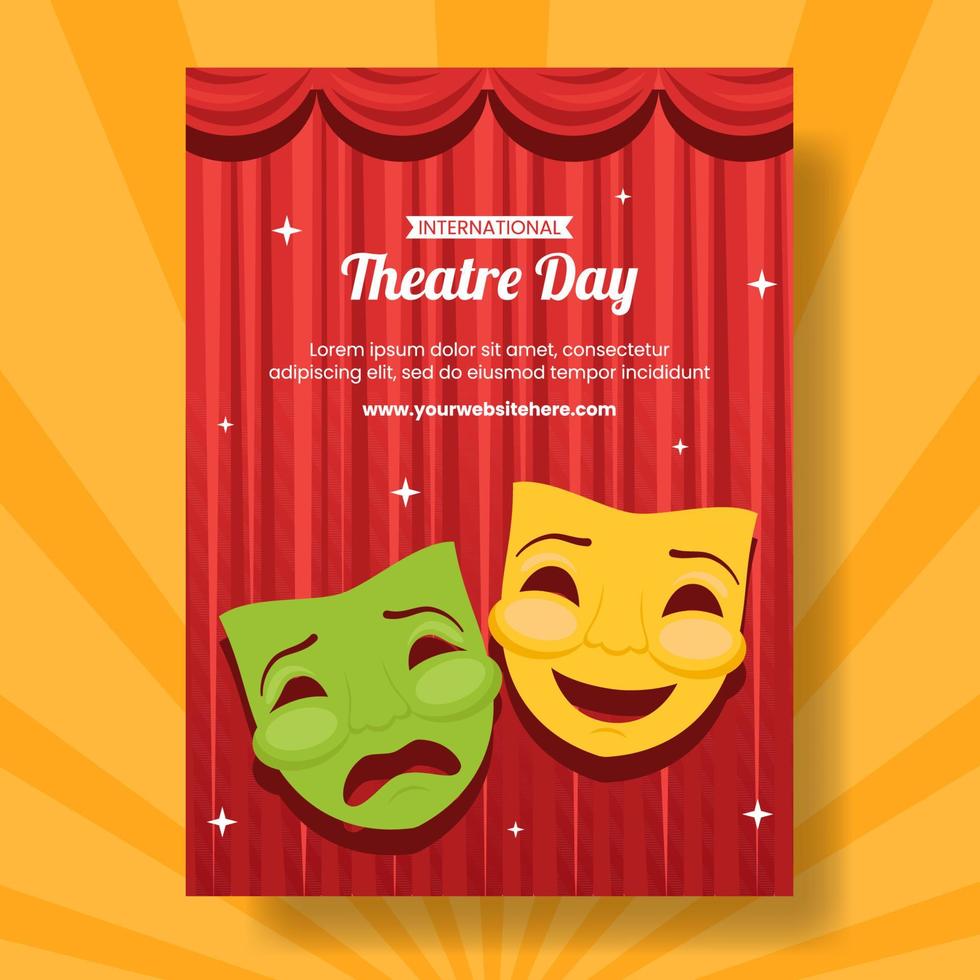 World Theater Day Vertical Poster Flat Cartoon Hand Drawn Templates Illustration vector