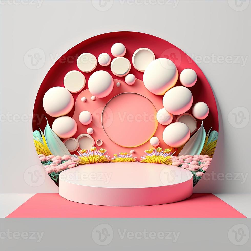 Easter Celebration Podium Stand with Pink 3D Eggs Decorative for Product Sales photo