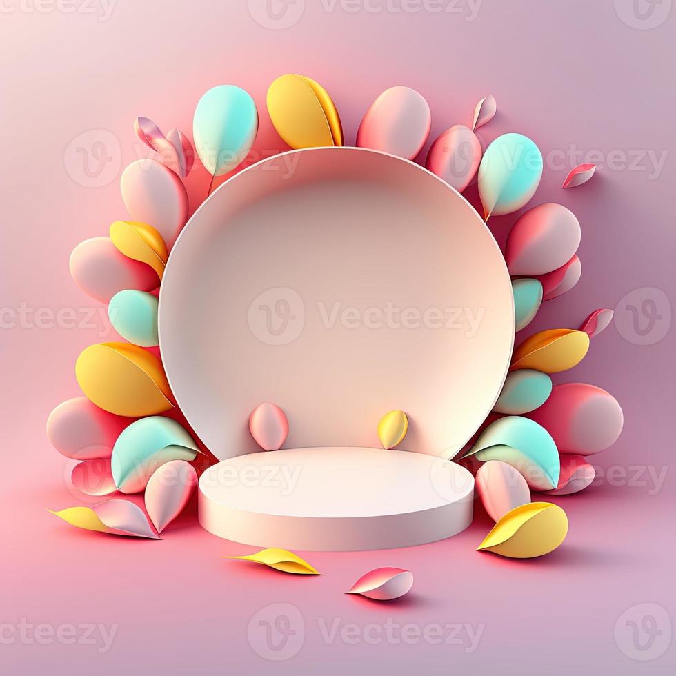 Easter Podium Scene with Pink 3D Render Eggs Decoration for Product Sales photo