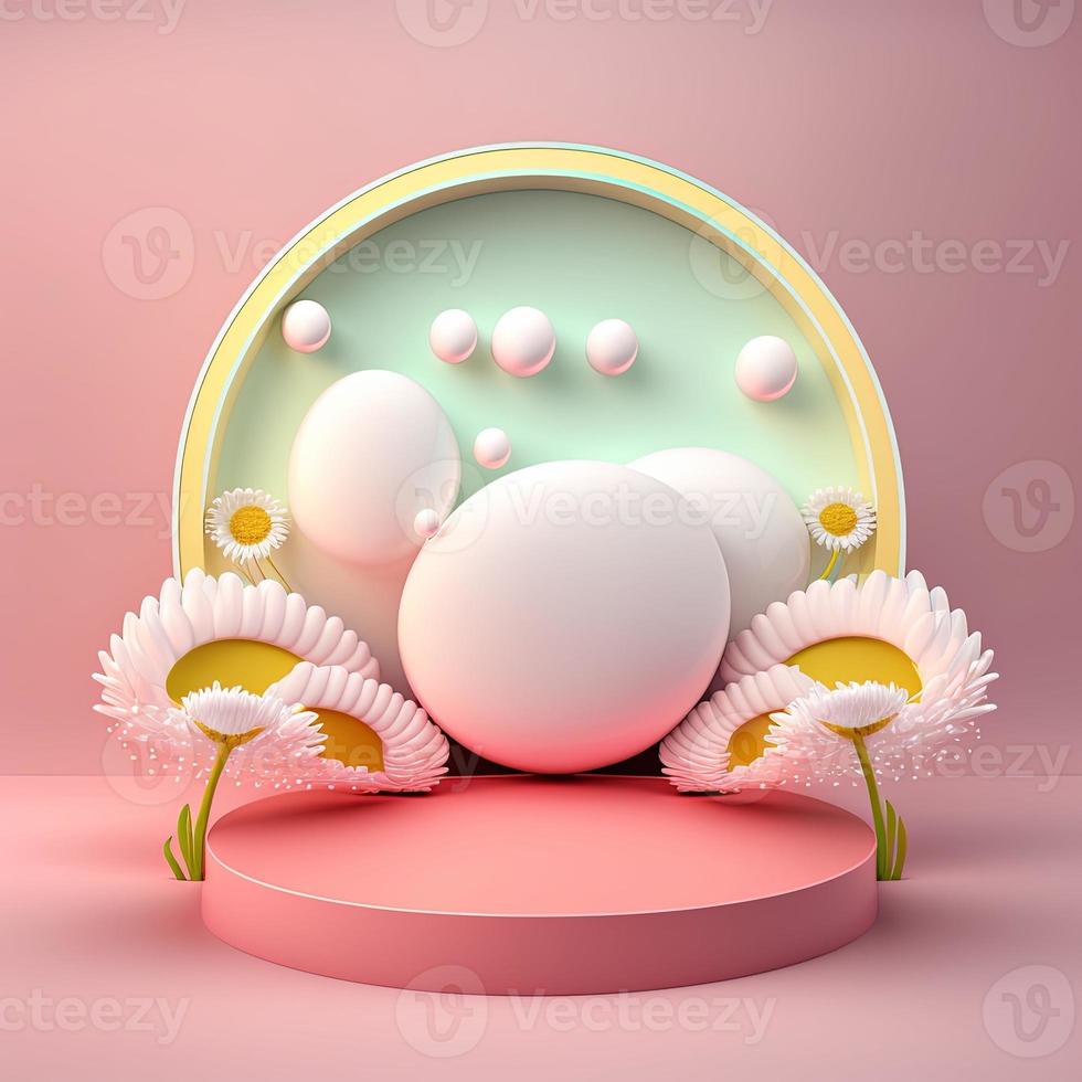 Easter Celebration Podium Scene with Pink 3D Eggs Decorative for Product Promotion photo
