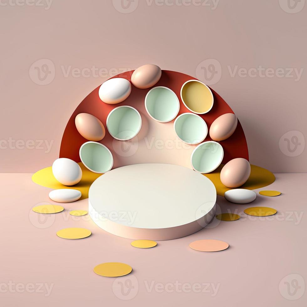 Easter Podium Scene with Pink 3D Render Eggs Decorative for Product Sales photo