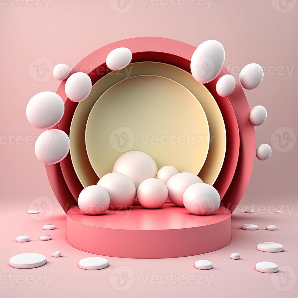 escenario de podio de celebración de pascua con decoración de huevos 3d rosa para promoción de productos foto