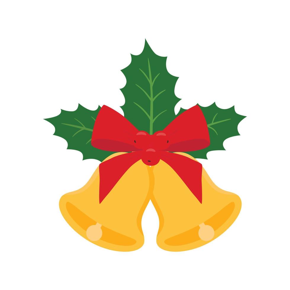 Christmas bells with red bow and Holly berries vector