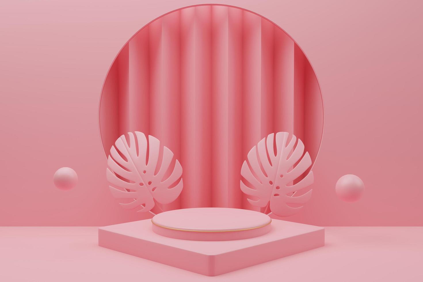 abstract geometric shape podium for product display with monstera leaf on pink background 3d rendering photo