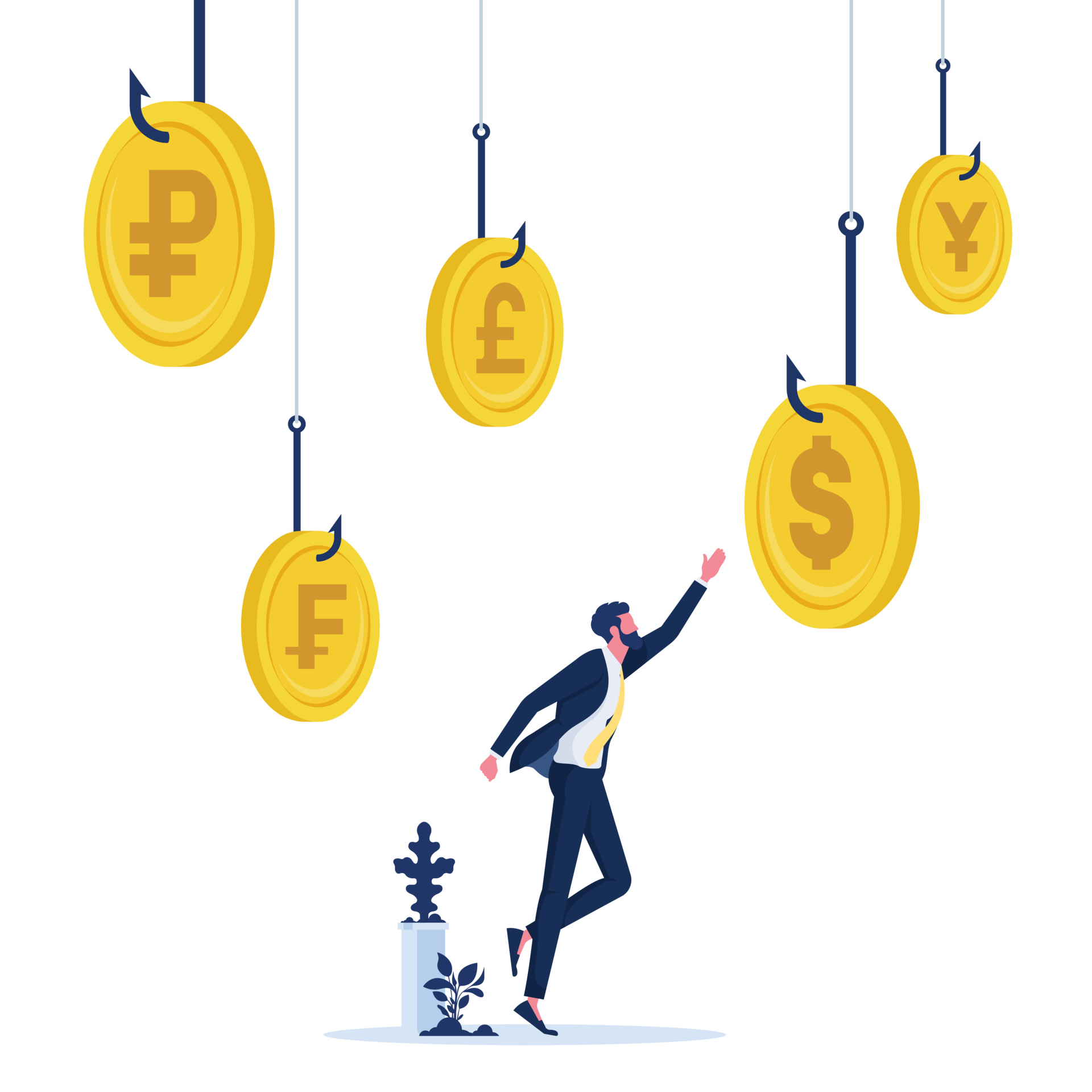 Money Trap conceptBusinessman reach to money coin with fishing hook