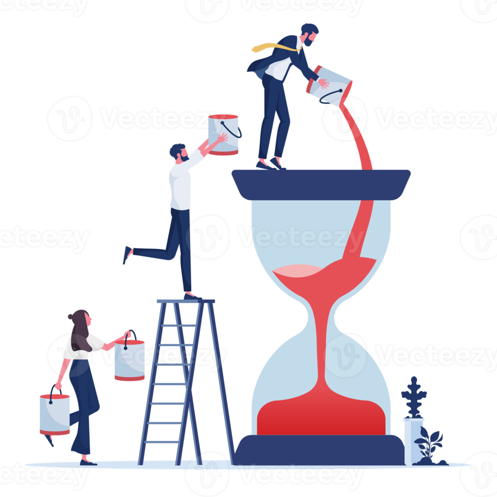 Time management concept-Business team pouring additional time sand into the Hourglass png