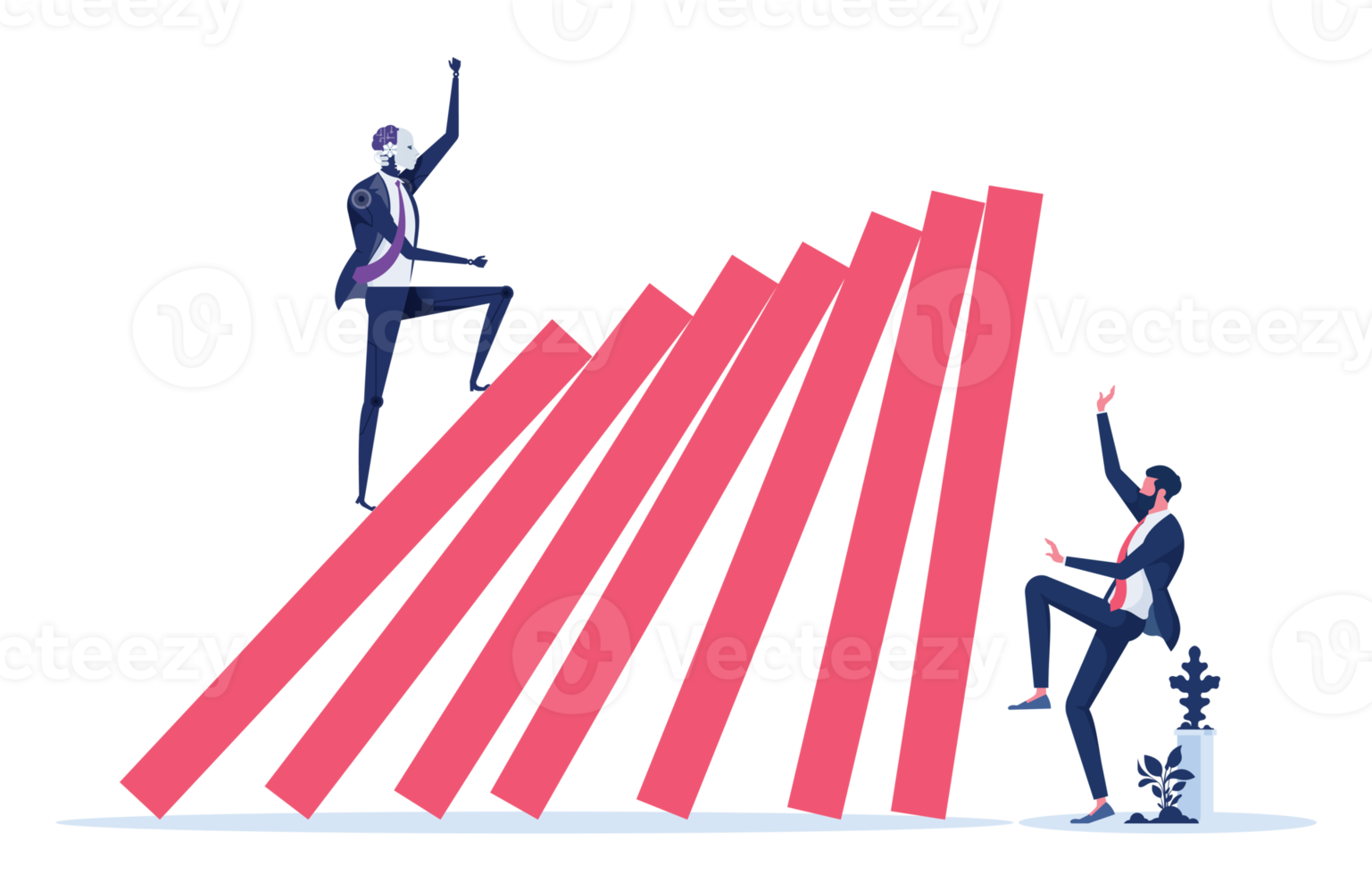 Domino effect from Robot or artificial intelligence concept png