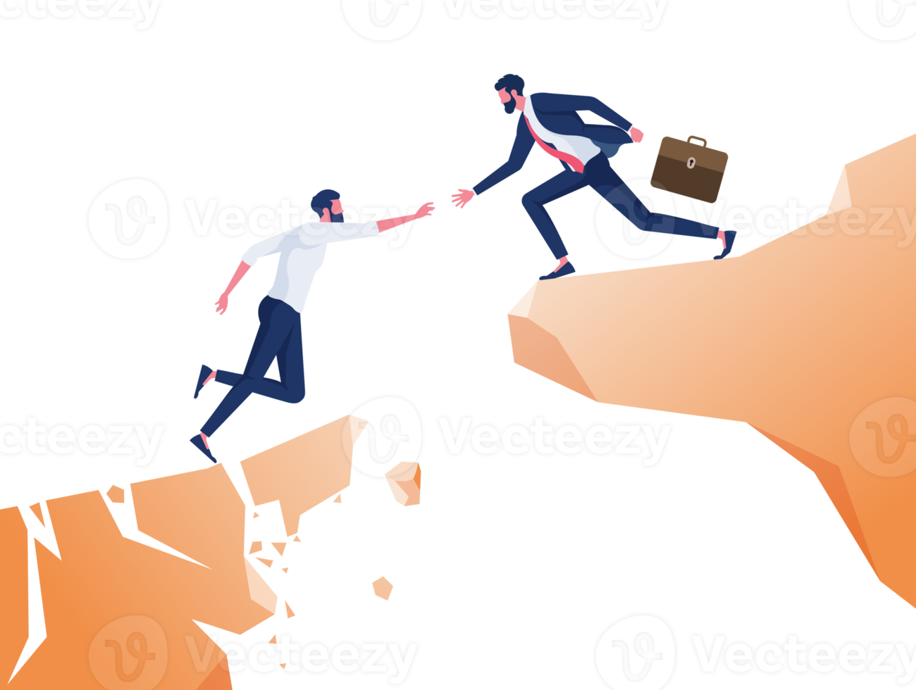 Businessman helping each other across abyss-Business teamwork concept png