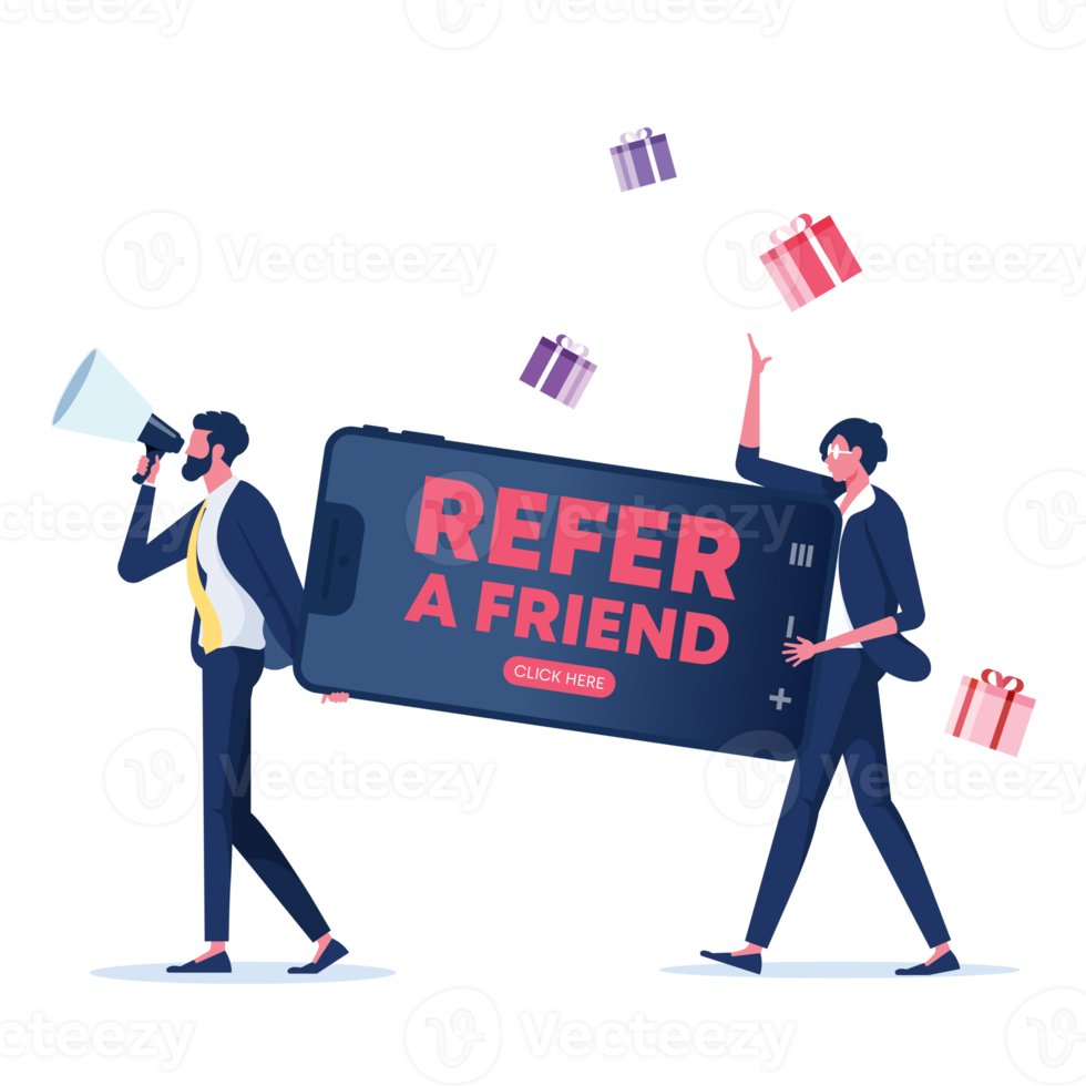Refer a friend concept. Referral program and social media marketing for friends 19038332 PNG