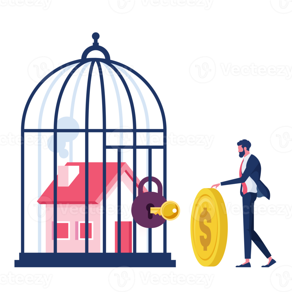 hus inuti de bur med låst-affär och finansiell problem begrepp png