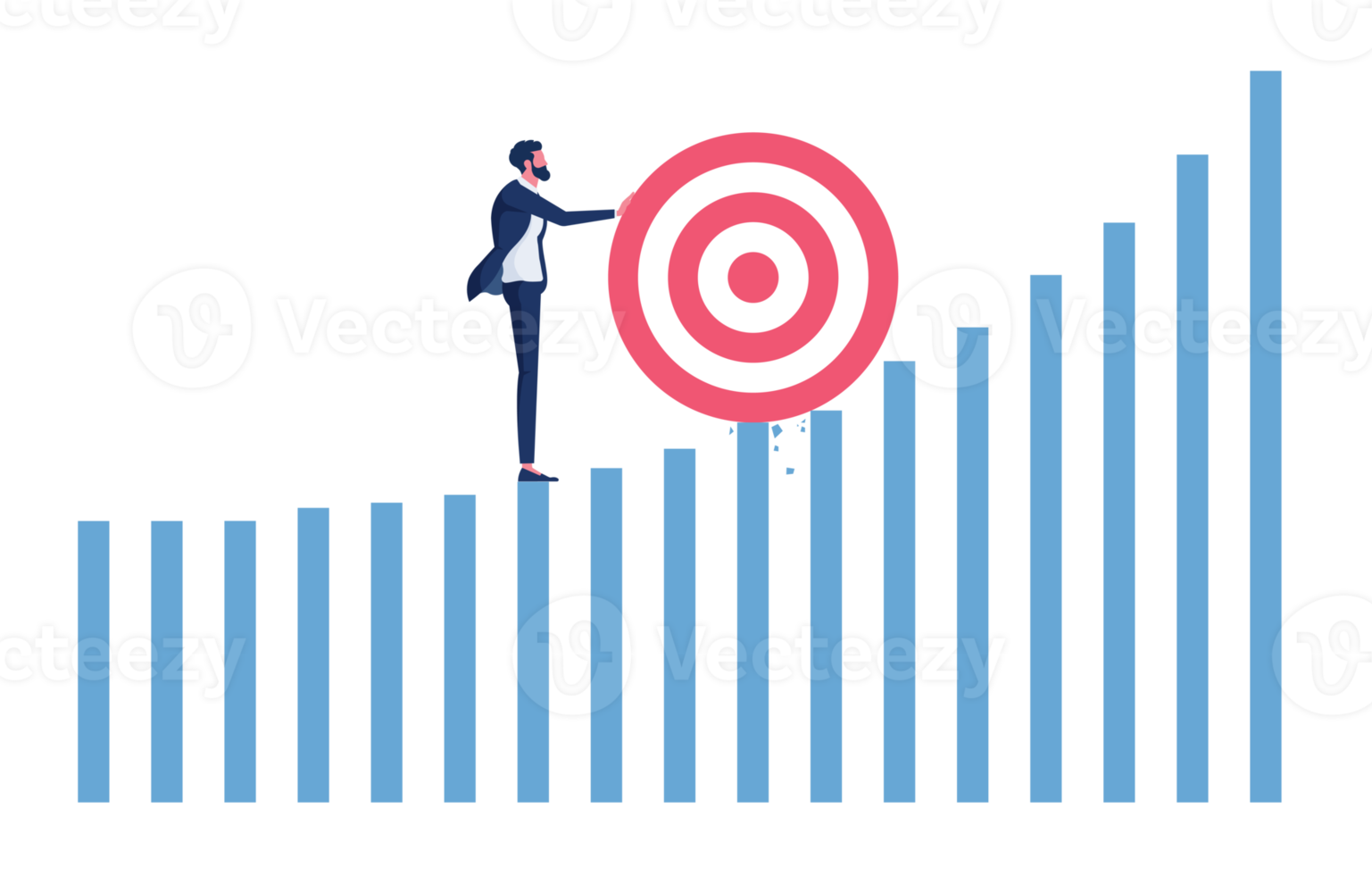 Schieben des Ziels an die Spitze des Balkendiagramms. Geschäftskonzept zur Eroberung von Widrigkeiten png