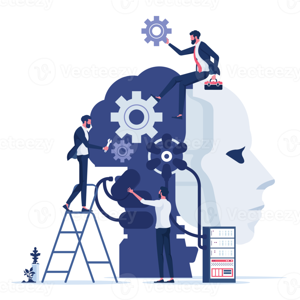 team aziendale che crea intelligenza artificiale-apprendimento automatico e concetto di intelligenza artificiale png