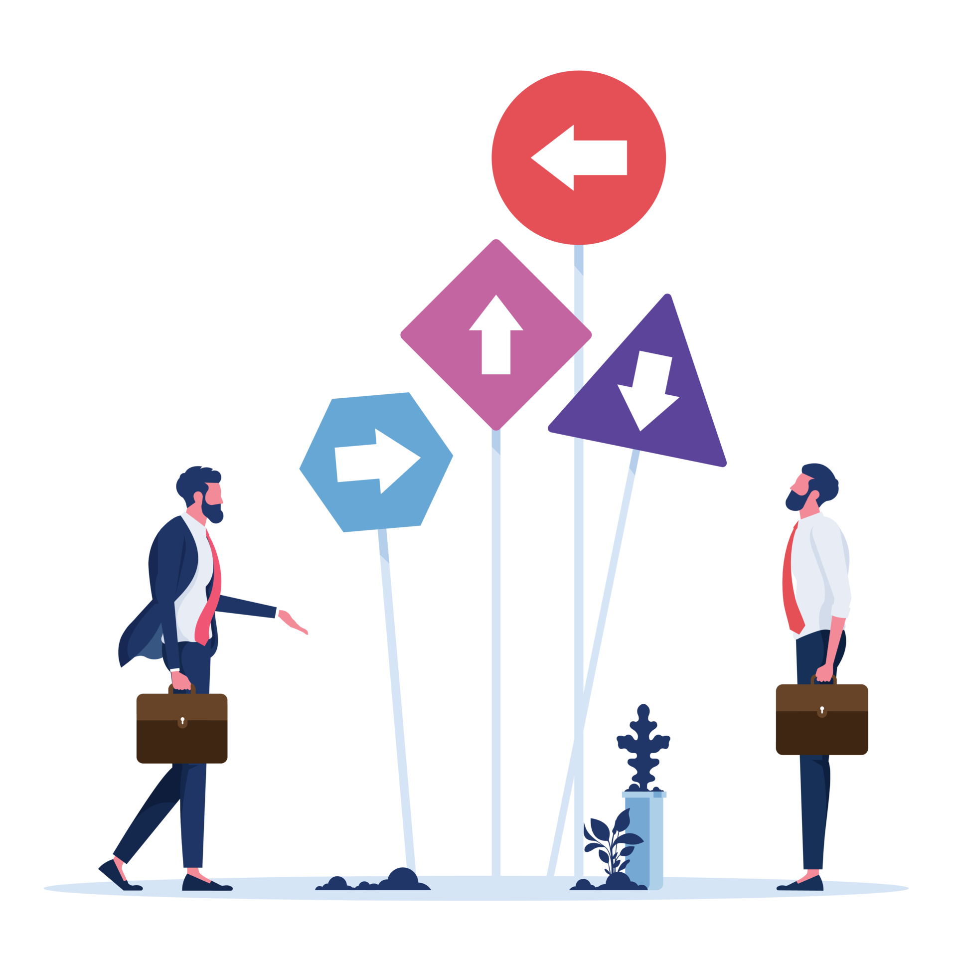 Free Right direction conceptBusiness group looks at many different