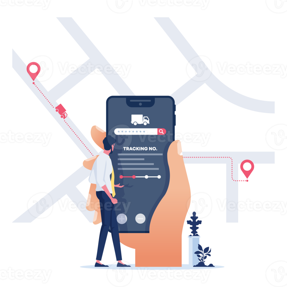 Businessman with app delivery tracking-Business technology concept png