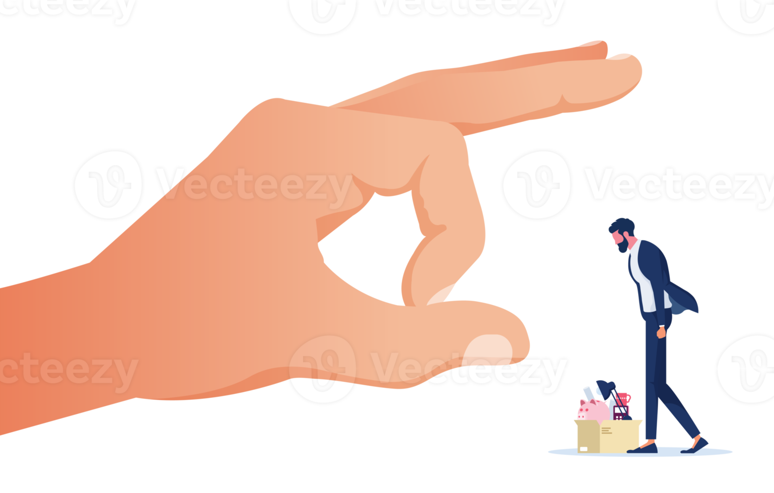 Big hand giving flick on the businessman to push him out-Getting fired concept png