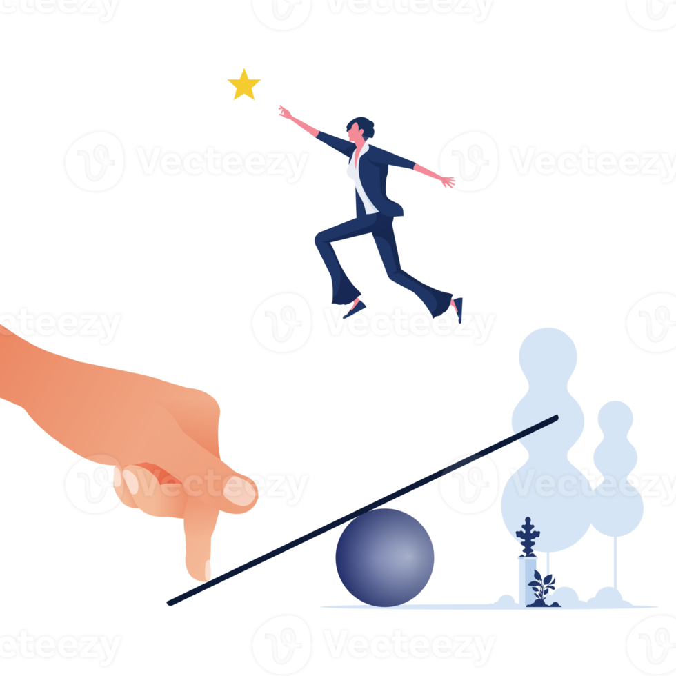 jätte hand portion affärskvinna till hoppa från gungbräda till stiga de stjärna-affär begrepp png