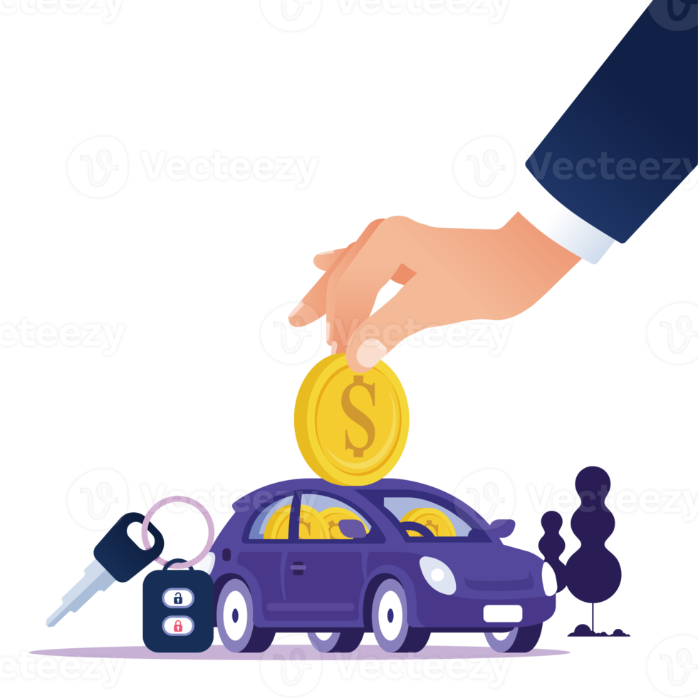 Hand putting coin into the car as piggy bank-Save money for car concept png