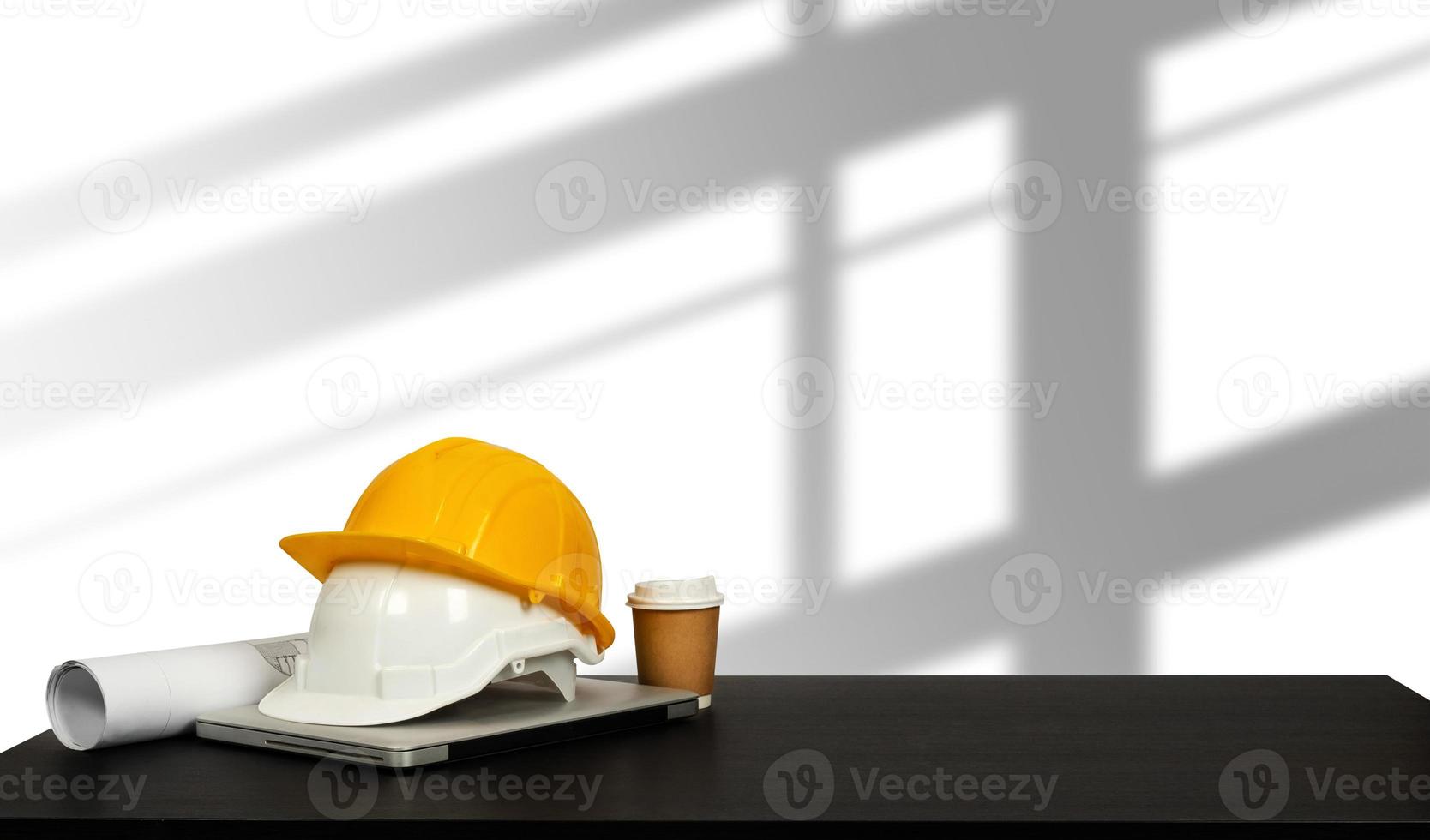 Construction house and building. Repair work. Dof laptop computer and office construction on table in modern office blurred background.Architect concept. photo