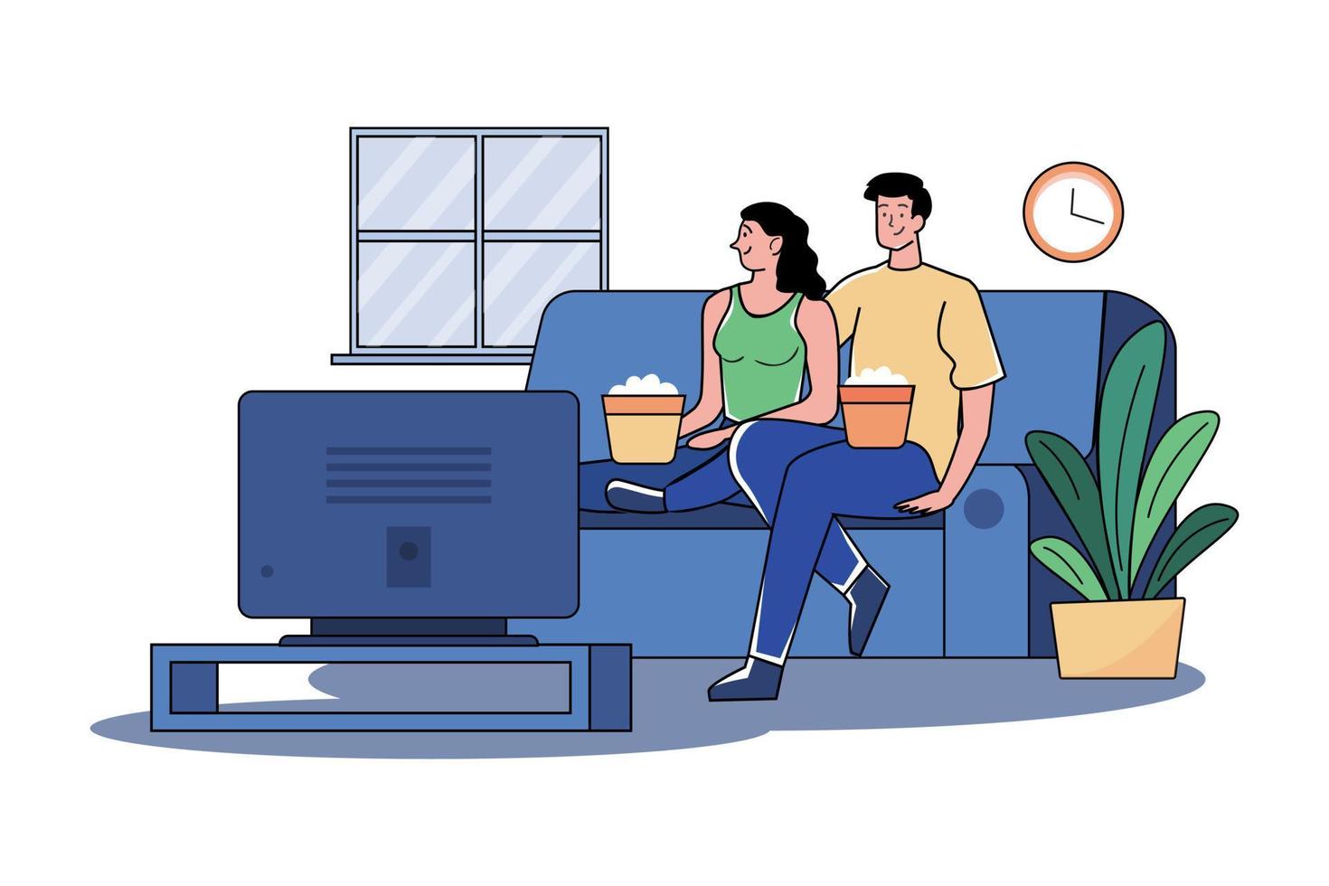 A Couple Watching Tv In The Living Room vector