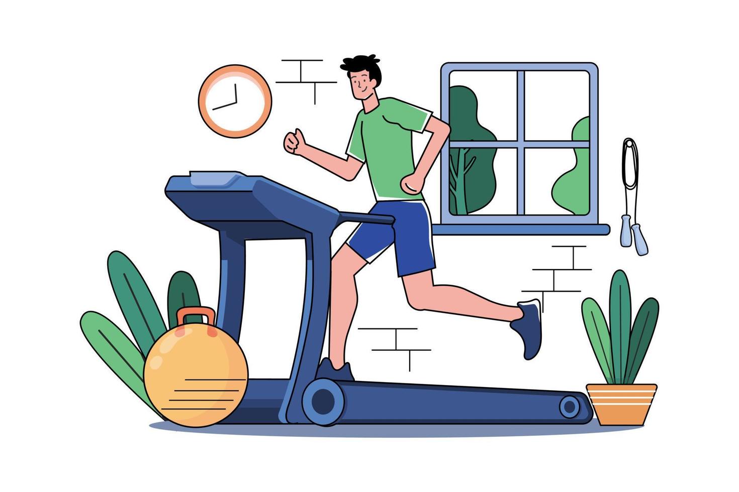 Boy Running On Treadmill Illustration concept on white background vector