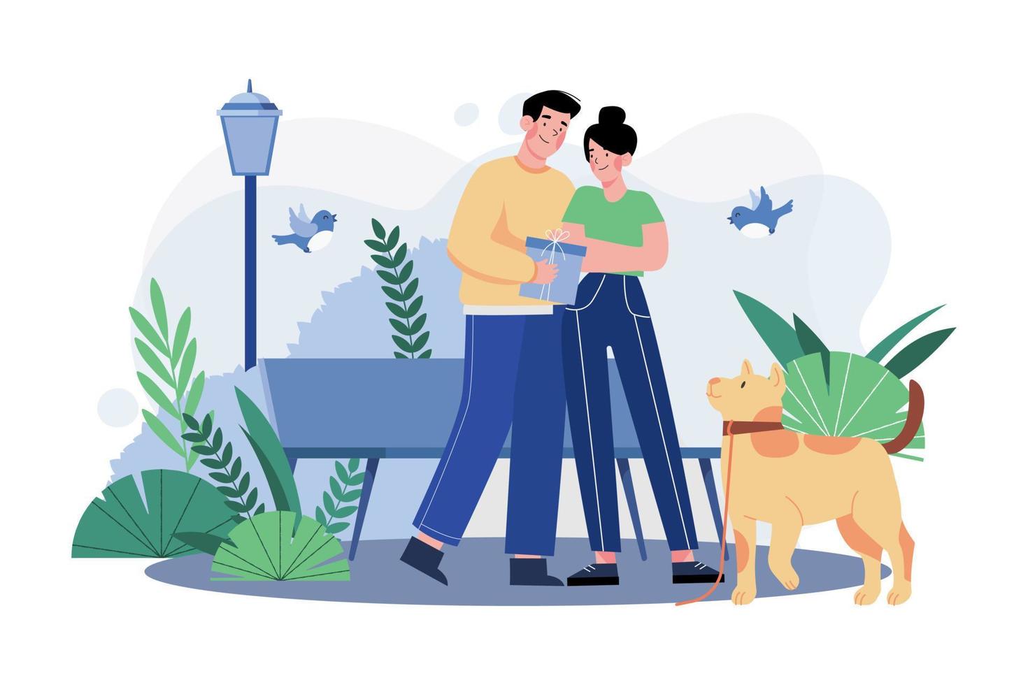 Young Couple In Love Outdoor In The Park. vector