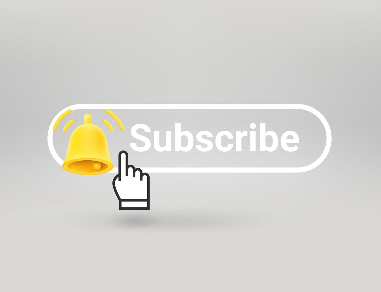Subscribe button with the notification bell. 3d vector objects isolated on transparent background