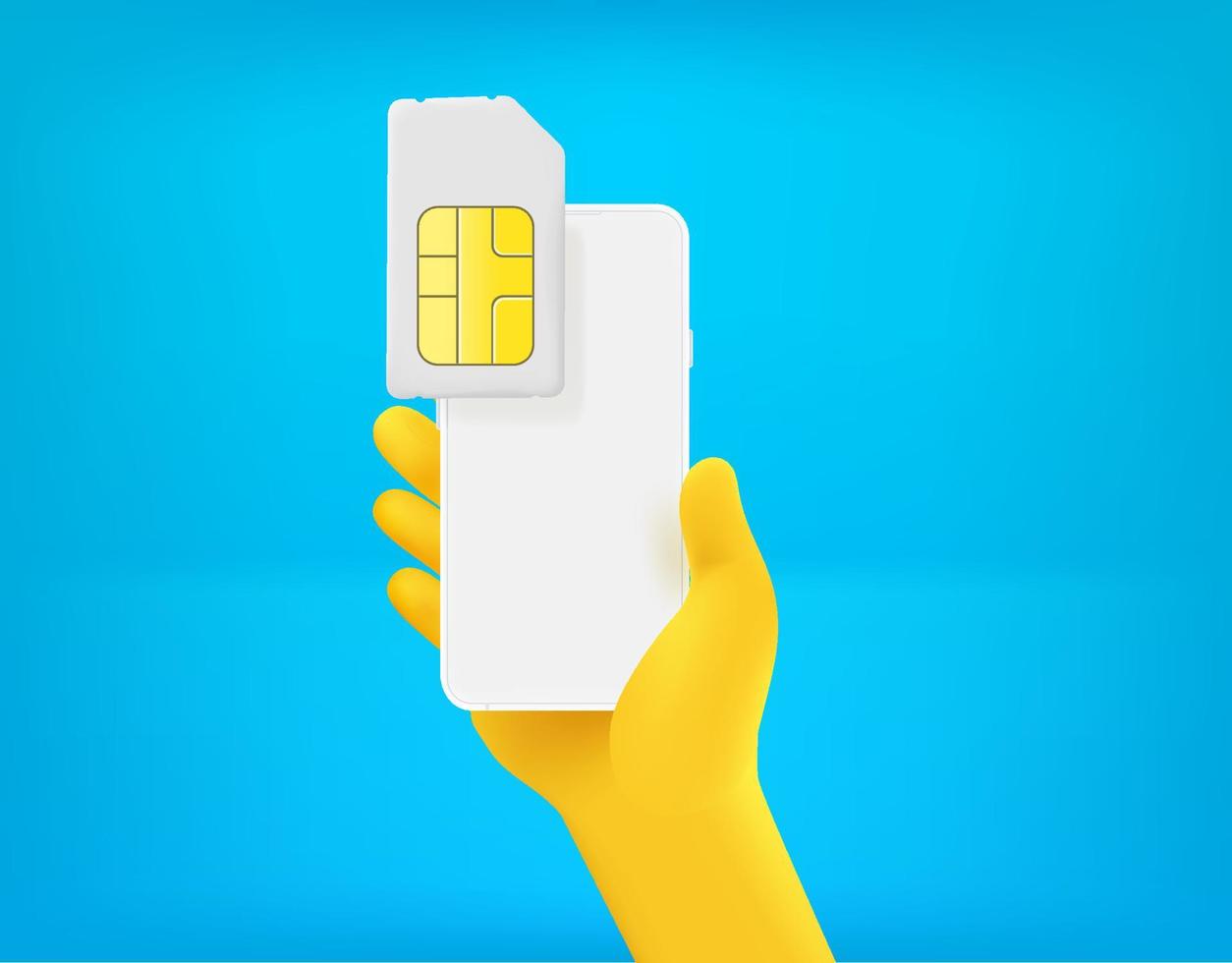 New sim card on smartphone. 3d vector illustration