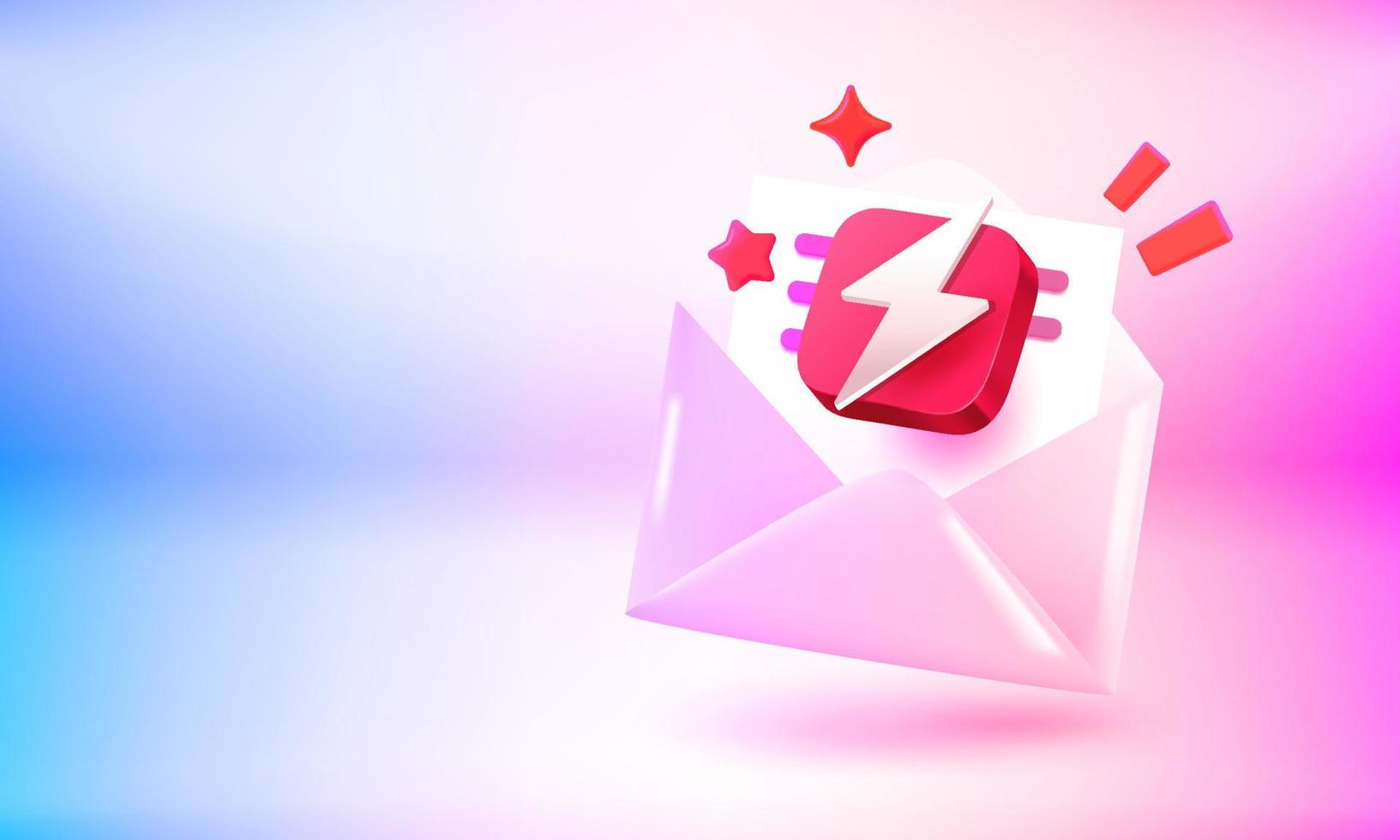 Yellow paper envelope with spam concept. 3d vector banner with copy space