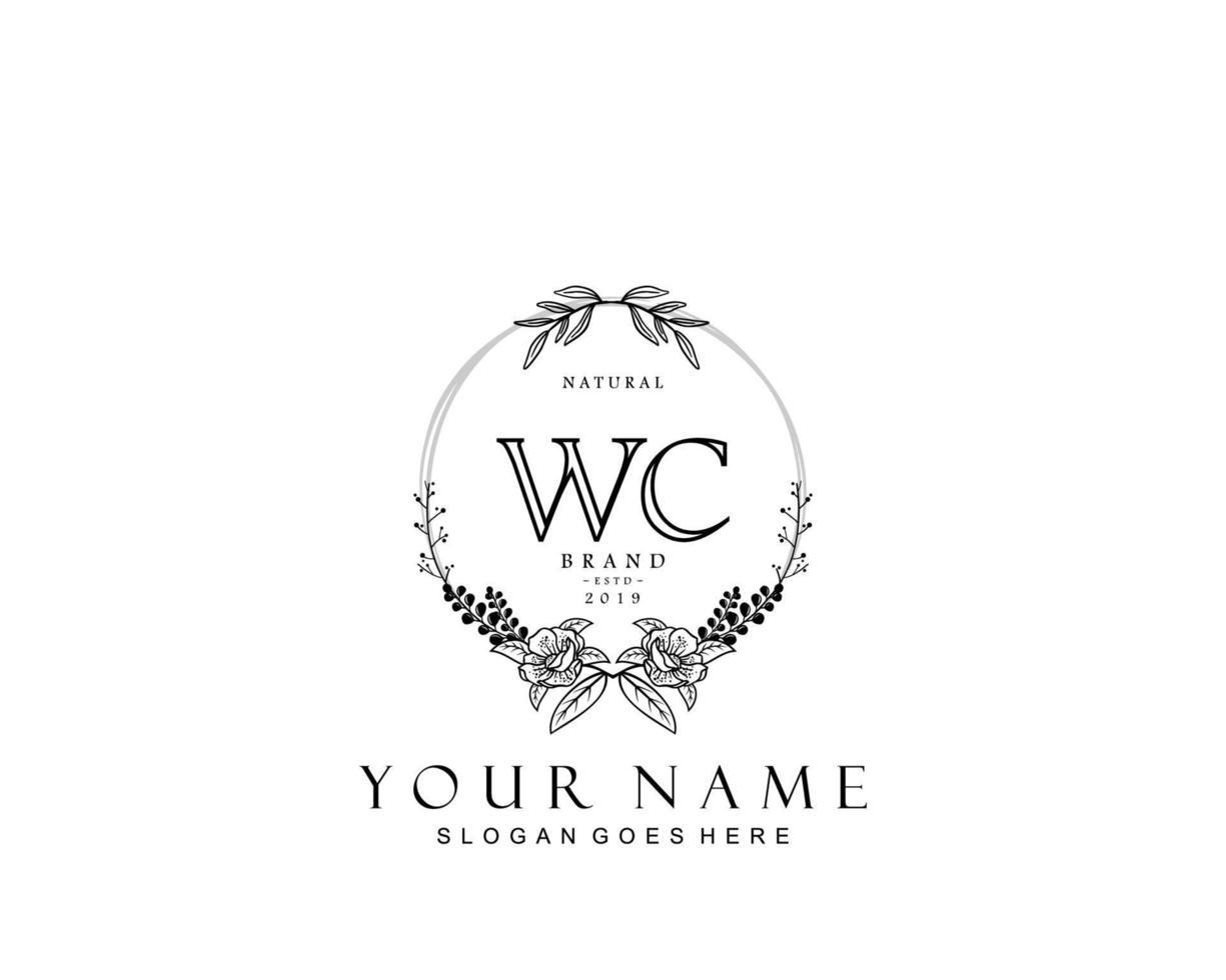 monograma de belleza wc inicial y diseño de logotipo elegante, logotipo de escritura a mano de firma inicial, boda, moda, floral y botánica con plantilla creativa. vector