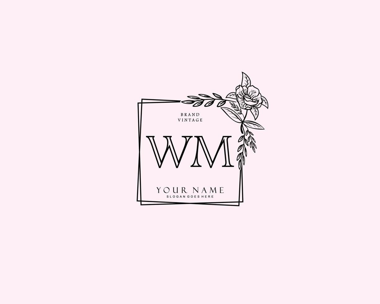 Initial WM beauty monogram and elegant logo design, handwriting logo of initial signature, wedding, fashion, floral and botanical with creative template. vector