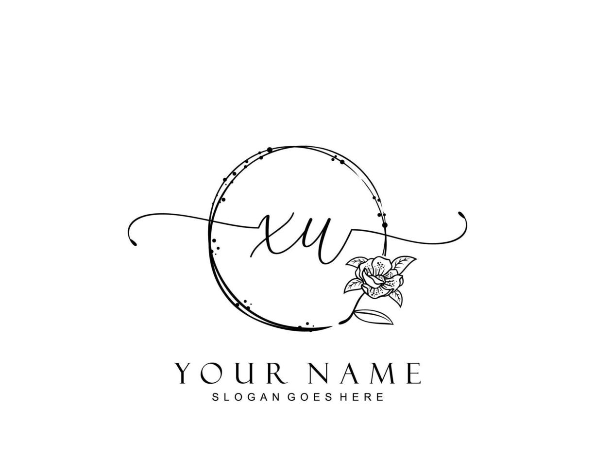 Initial XU beauty monogram and elegant logo design, handwriting logo of initial signature, wedding, fashion, floral and botanical with creative template. vector