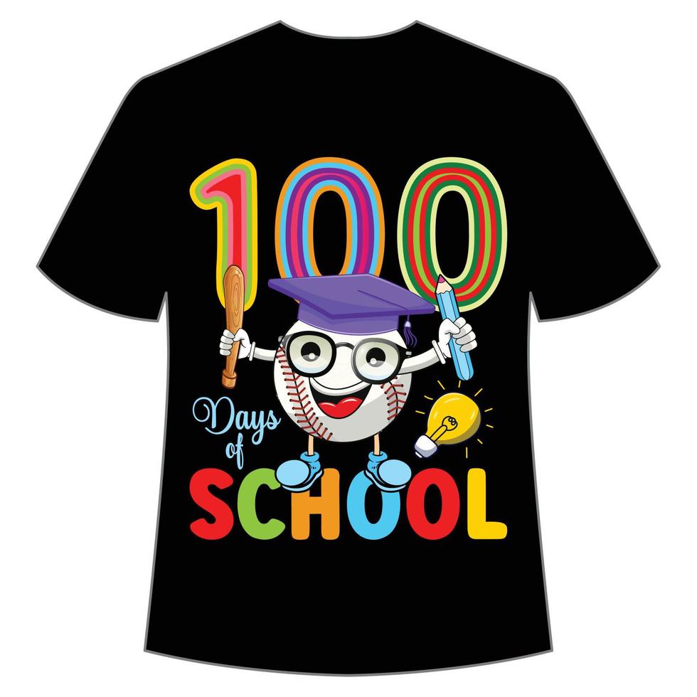 100 días de camiseta escolar plantilla de impresión de camiseta feliz de regreso a la escuela, diseño tipográfico para jardín de infantes preescolar preescolar, último y primer día de escuela, 100 días de camiseta escolar vector