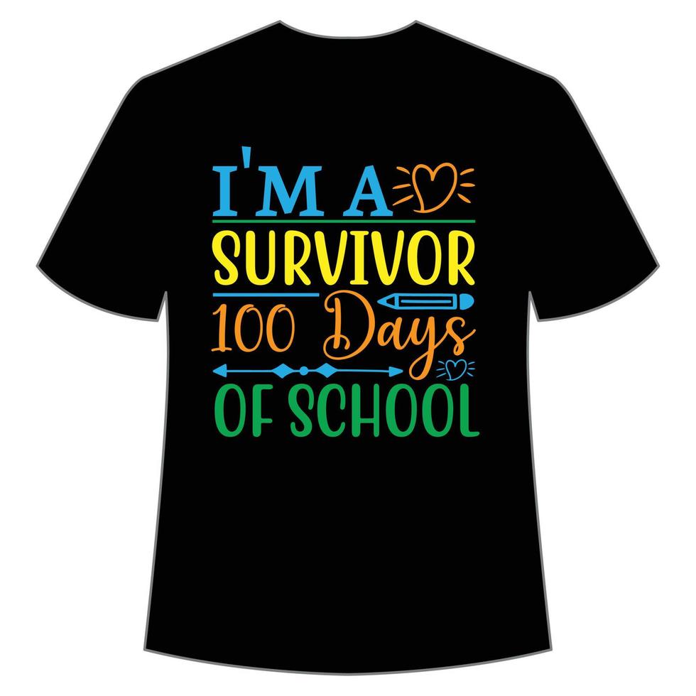 I'm a Survivor 100 days of school t-shirt Happy back to school day shirt print template, typography design for kindergarten pre k preschool, last and first day of school, 100 days of school shirt vector