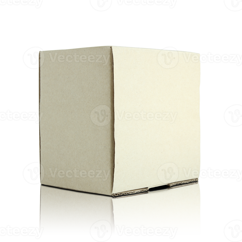 Blank cardboard box isolated with reflect floor for mockup png