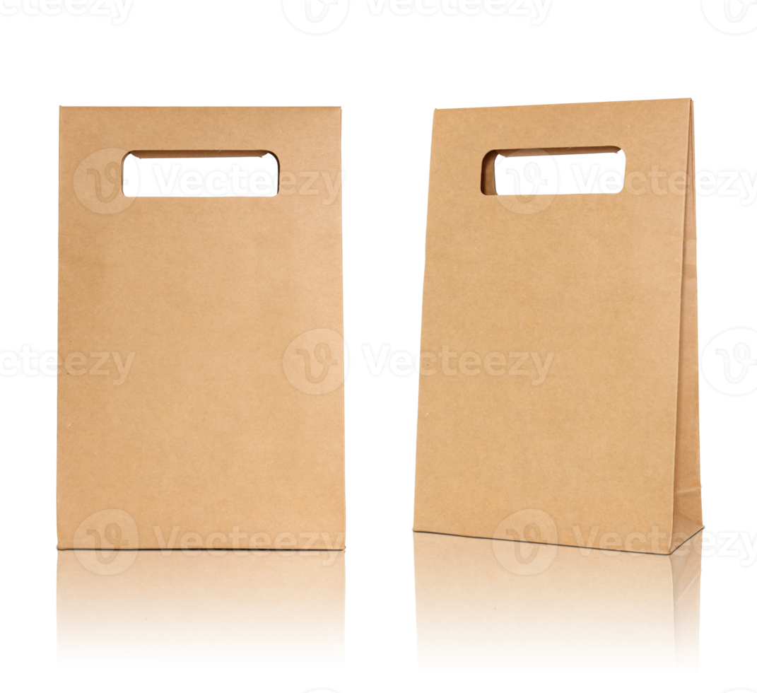 Brown paper bag isolated with reflect floor for mockup png