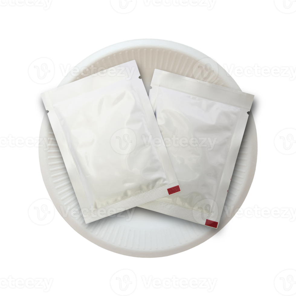 plastic package on white plate isolated with clipping path for mockup png