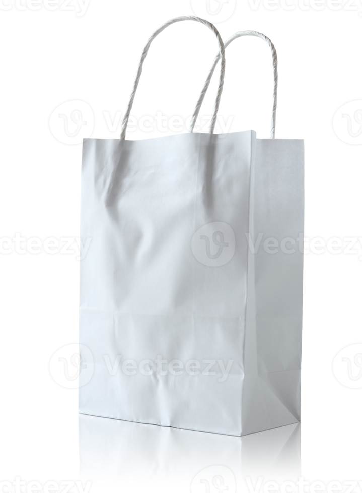 white paper bag isolated with reflect floor for mockup png