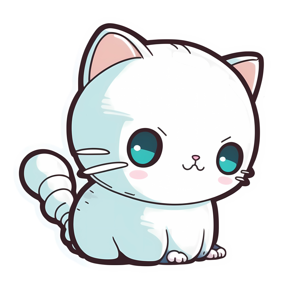 adorable chat blanc mignon, style kawaii, conception d'autocollant 19039987  PNG