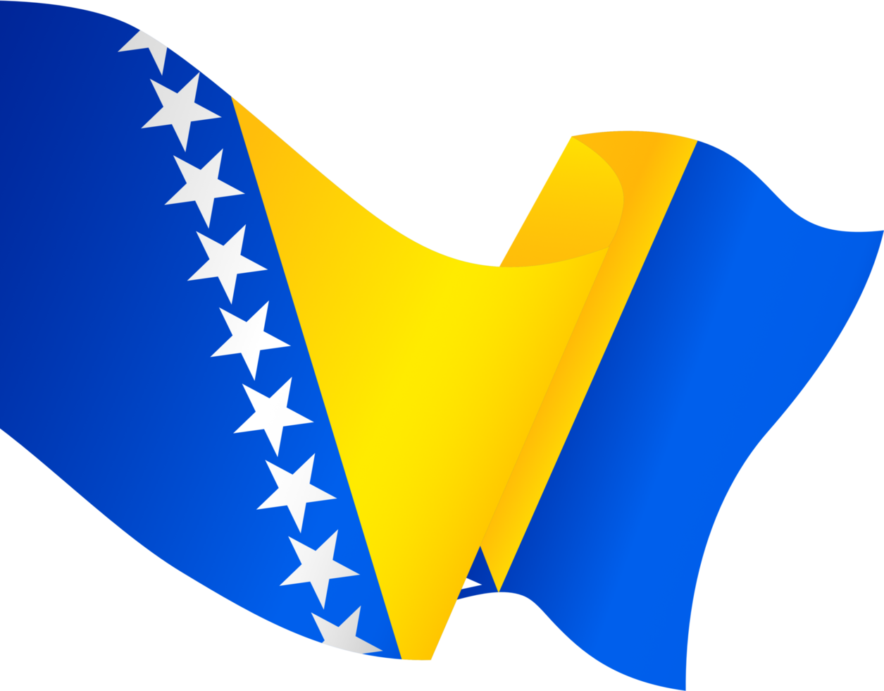 Bosnia and Herzegovina flag wave isolated on png or transparent background