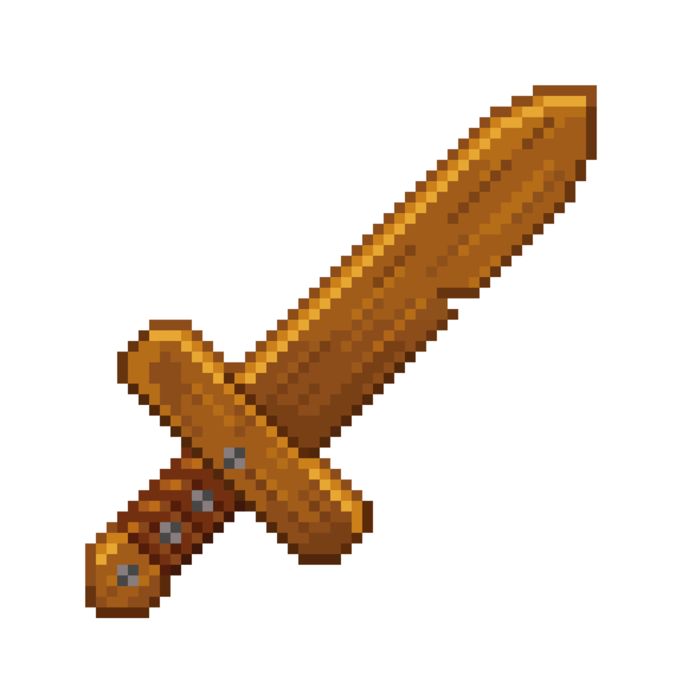 une illustration pixel art de style rétro 8 bits d'une épée en bois. png