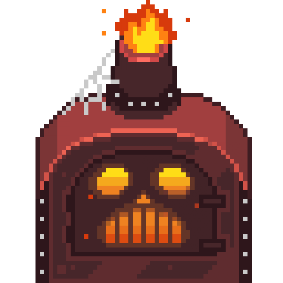 An 8 bit retro styled pixel art illustration of a steam furnace. png