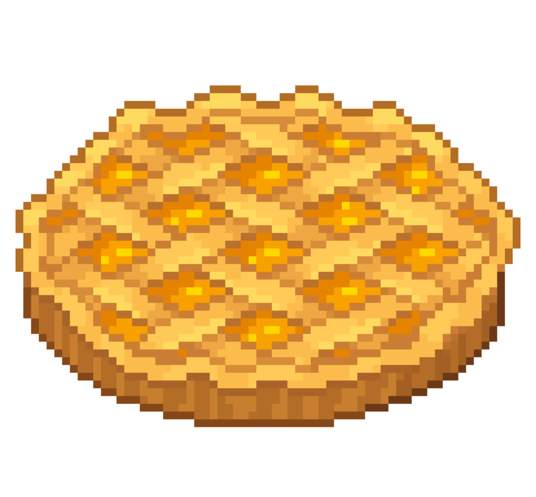 une illustration pixel art de style rétro 8 bits d'une tarte aux pommes. png