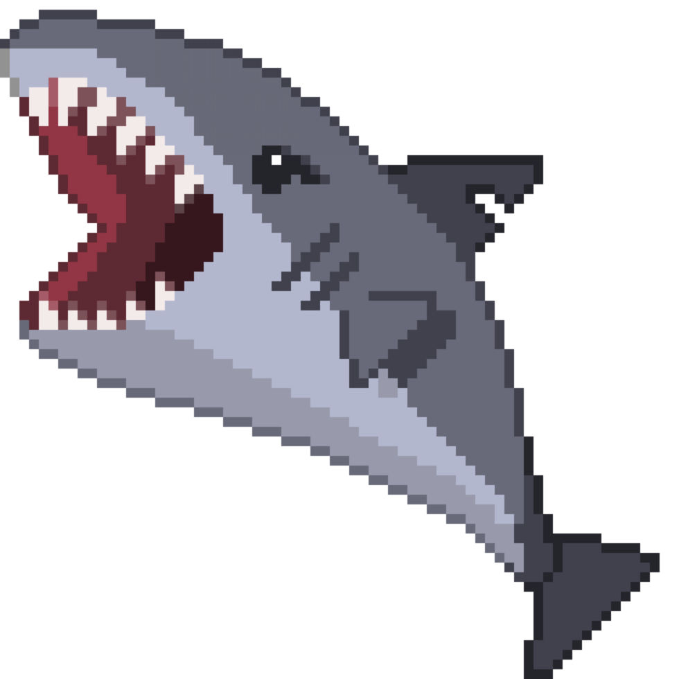 eine 8-Bit-Pixelkunstillustration im Retro-Stil eines Hais. png