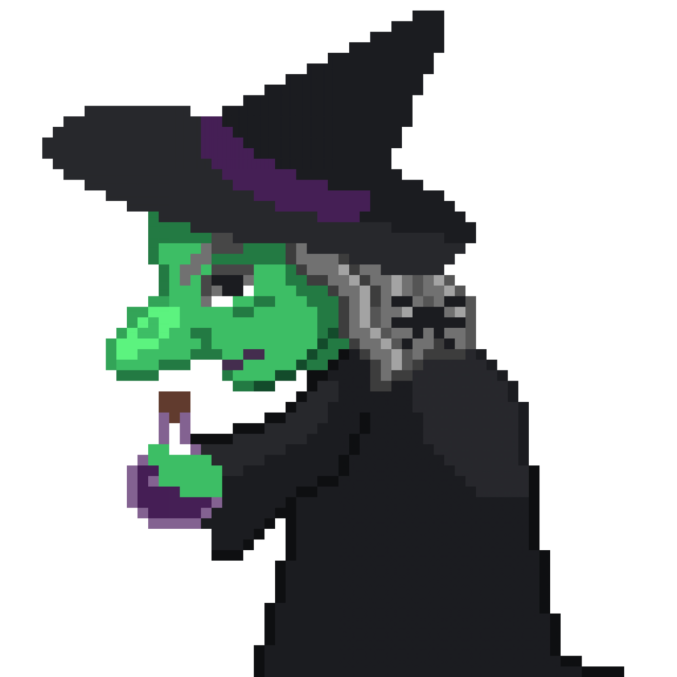 An 8 bit retro styled pixel art illustration of a witch. png